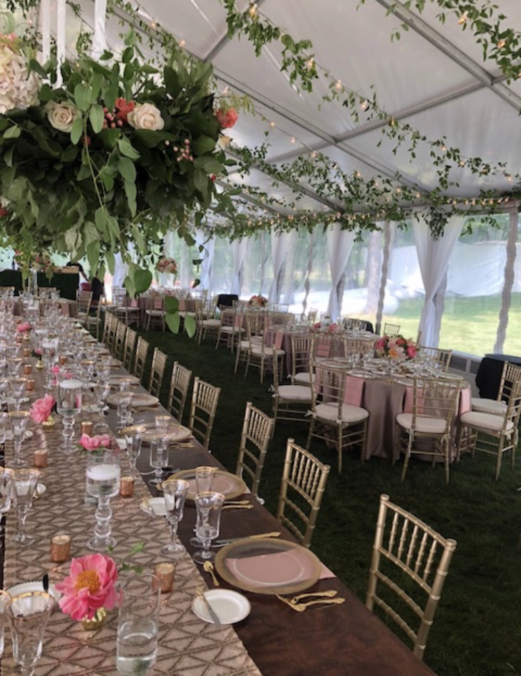 Wedding reception, gold, flowers
